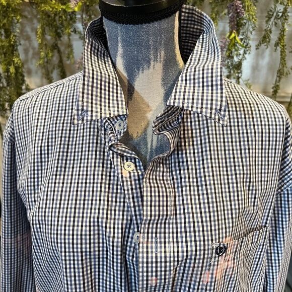 Izod XL preppy blue checked bleached oversize button up - Picture 3 of 9